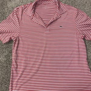 Medium sized Vineyard Vines dry fit polo. Pink and White pattern.